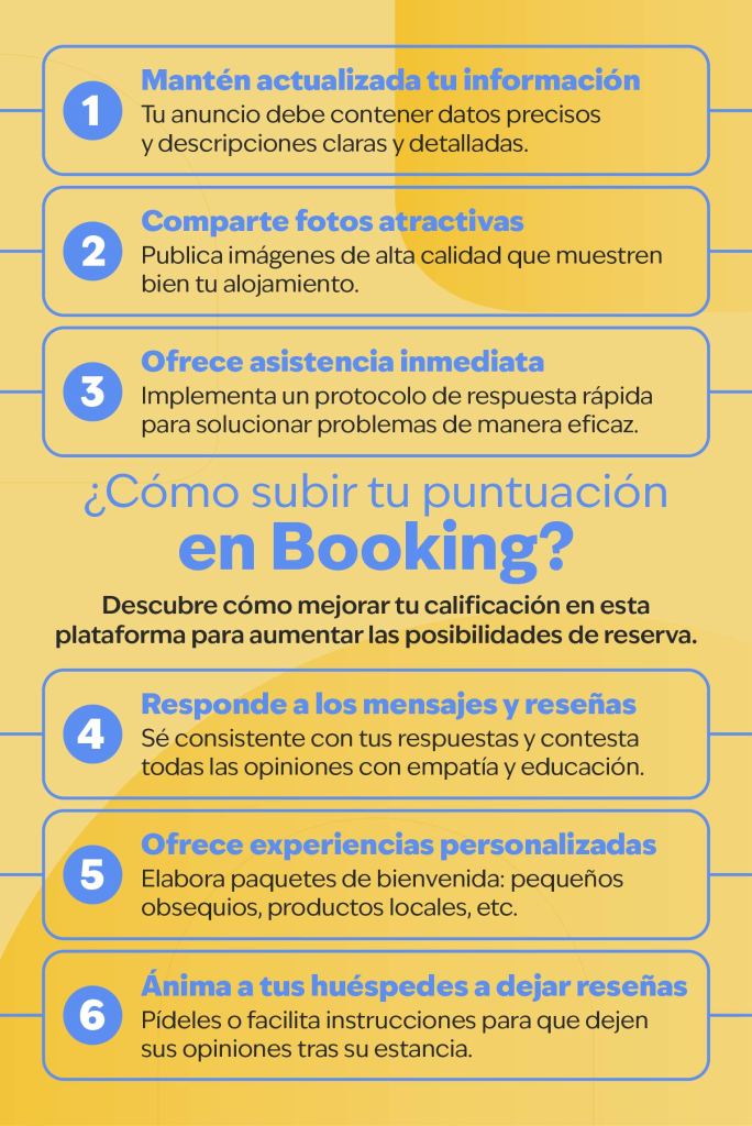 infográfica sobre cómo subir la puntuación en booking